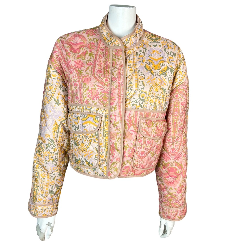 7 For All Mankind Floral Quilted Jacket Medium Cotton Cottagecore Pink Patchwork - Picture 4 of 13